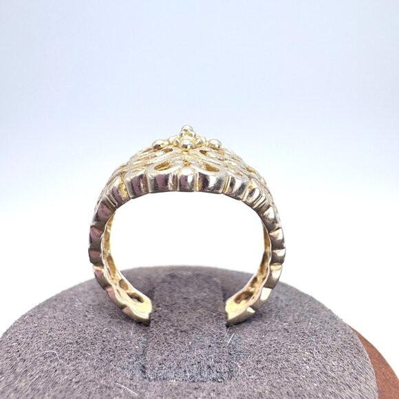 VTG Gold Over Sterling Silver Open Filigree Scroll Design Beaded Ring Size 7 - Picture 5 of 10